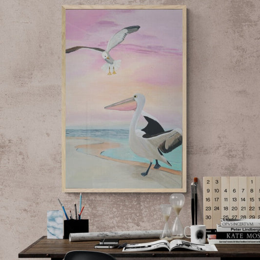 'Pelican meets Seagull' Original Painting with matching decorator pot